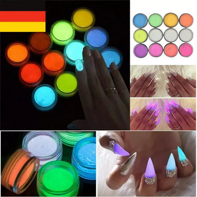 12 Stück Neonfarben fluoreszierendes Pulver Glow in the Dark Pigment DE