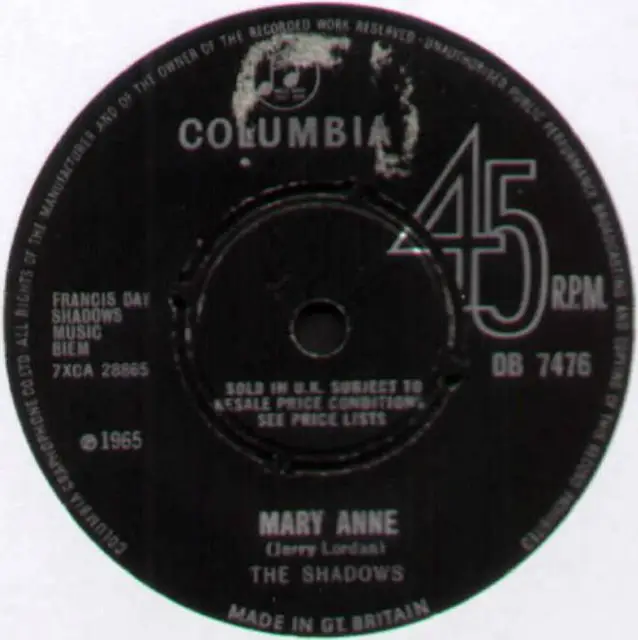 SHADOWS ~ MARY ANNE / CHU-CHI ~ 1965 UK VINYL 7" SINGLE [Ref.2]