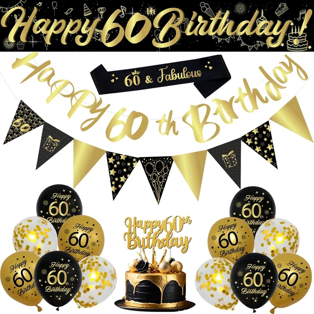 Set Decorazioni 60° Compleanno Beige E Oro – Palloncini, Striscione, Cake Topper E Ghirlanda – Elegante E Completo