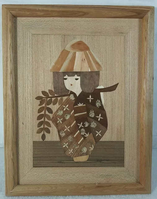 Molong Unique Oriental Wood Piece Female Japanese Wooden Art Wall Framed