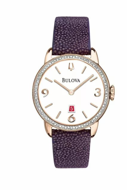 Bulova 98R196 78 Diamonds Rose Gold Tone White Dial Stingray Strap Womens Watch