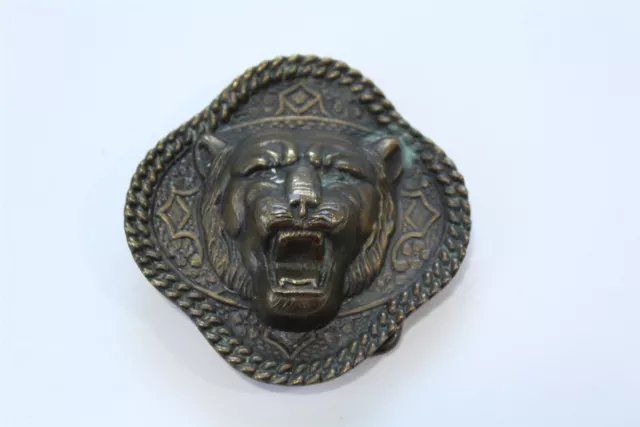 Vintage Belt Buckle Sombrero Shaped With Tiger Head Design Bronze Finish