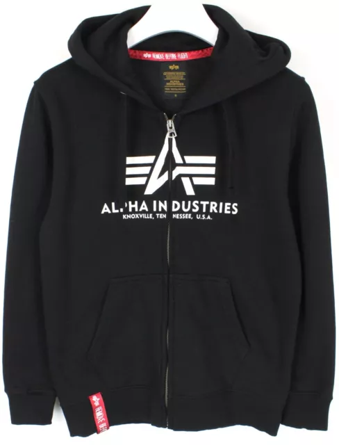 Alpha Industries Felpa con Cappuccio Uomo Piccolo Completo Tasche Zip Logo Nero