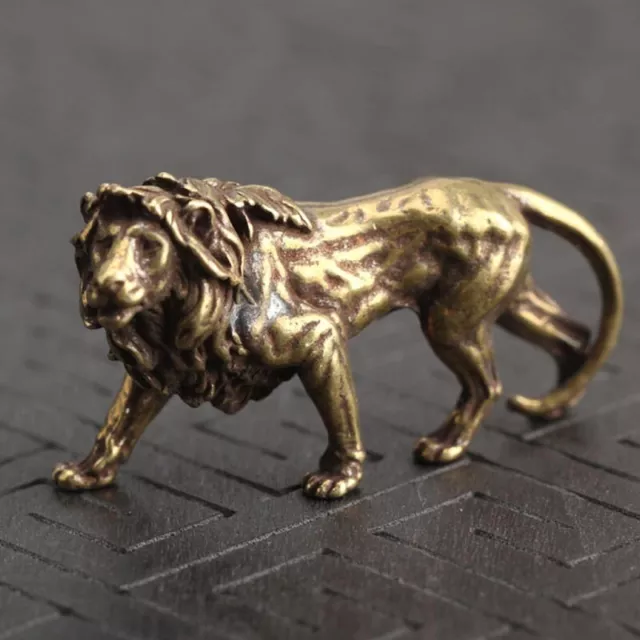 1x Brass Lion Ornament Figurine Miniature Statue Animal Display Home Desk Decor