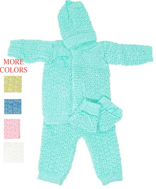 Baby Crochet Boy Girl Hat and Cardigan Sweater Pants Booties 4 Piece Outfit Set