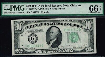 $10 1934D Chicago. Fr. 2009-G.  PMG 66 EPQ.  Quality Note.