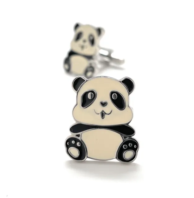 Panda Bear Cufflinks White and Black Enamel 3D Design Panda Cuff Links Lucky