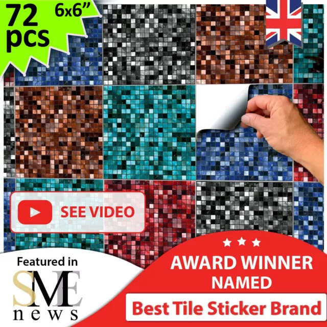 72 Tile Stickers 15x15cm 6x6 in Peel n Stick Waterproof Tile transfers Stickers