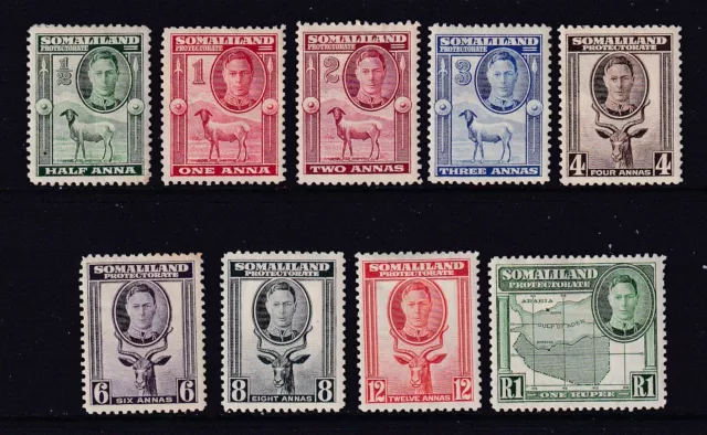 SOMALILAND PROTECTORATE 1942 GVI Full Face Portrait Set to R1 SG 105/113 MM a