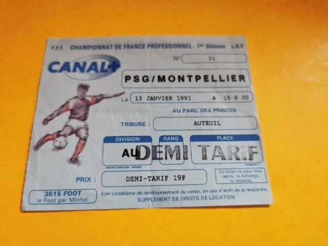 ticket billet football ancien PSG PARIS SG MONTPELLIER 1987 CHAMPIONNAT FRANCE