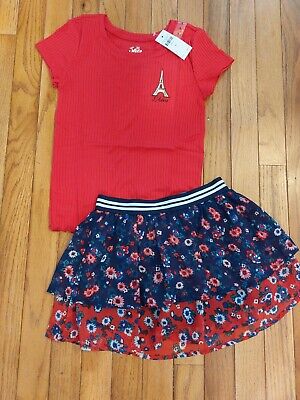NWT Justice Girls Outfit Eiffel Tower Top Size 8 - Floral Skort Size 7