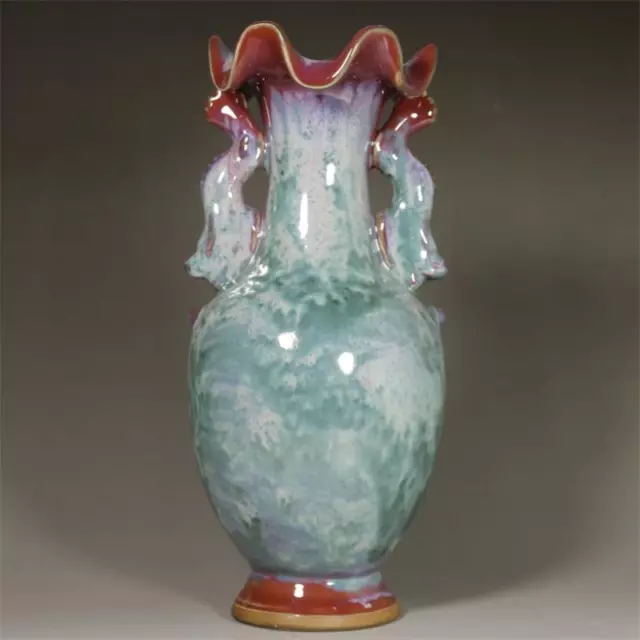 Chinese Porcelain Song Jun Kiln Kiln Change Jade Grain Double Eared Vase 12.99''