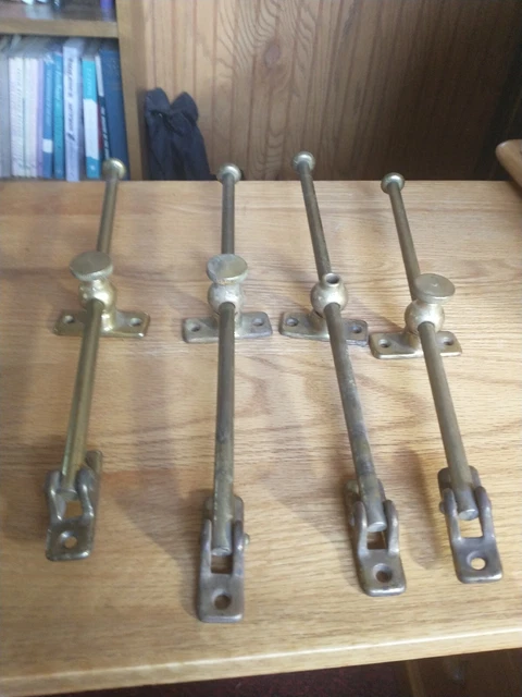 (4) Vintage Antique Original Transom Window Arm Hardware Brass Platted Steel