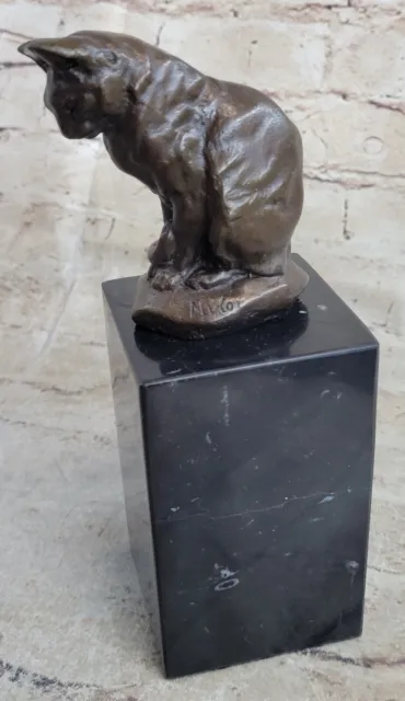 Bronzo Scultura Di Milo Gatto Felino Pet Animale Arte Deco Statua