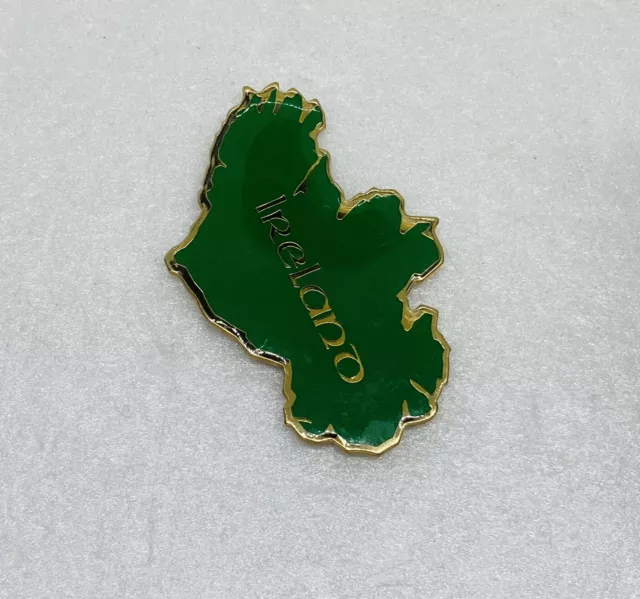 Vintage Brass Enamel Ireland Map Fridge Magnet Gold Green 2.25” Art Decor 31 3