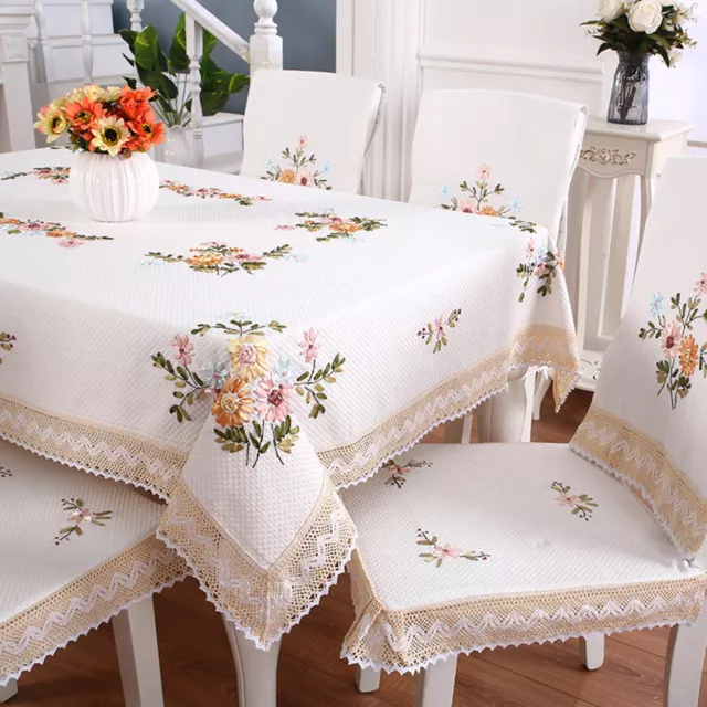 White Vintage Embroidered Lace Tablecloth Table Cloth Cover Wedding Party Home 2