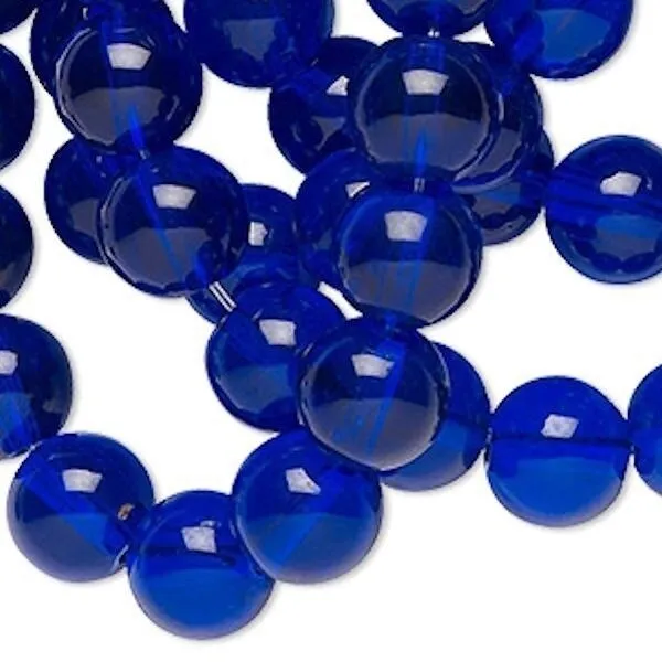 36" Strand Glass Transparent Cobalt Blue Round Beads    Choice of 4,6 OR 8mm