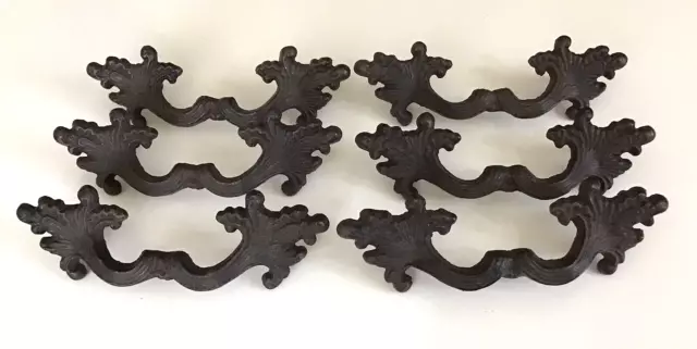 VTG Style French Provincial Cast Iron Rustic Drawer Pull Handles Brown SET of 6