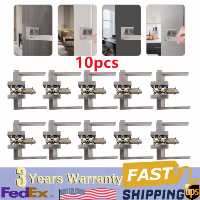 For Home Bedroom Bathroom 10 Pack Zinc Alloy Square Door Levers w/ privacy Locks