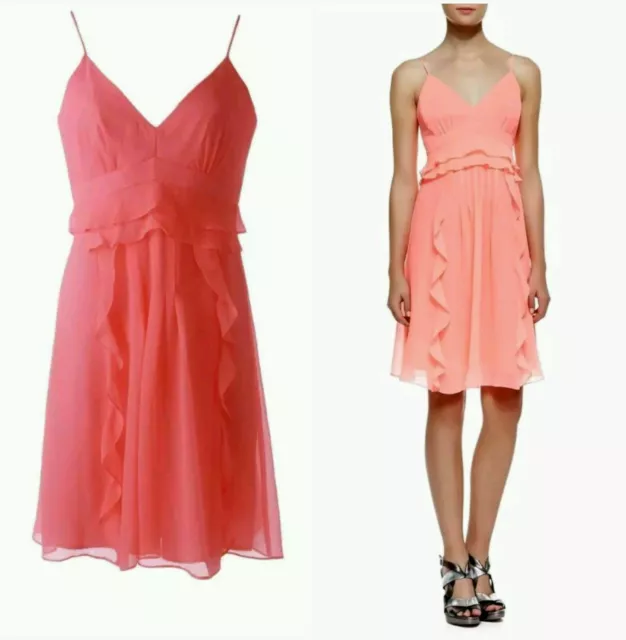 $298 NANETTE LEPORE Merengue Pink Chiffon Ruffle Cocktail Dress  ~ 10 M3020