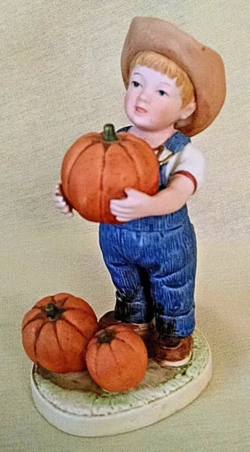 Denim Days 1985 Figurine 1502 Let Us Give Thanks Danny Pumpkins Home Interiors*