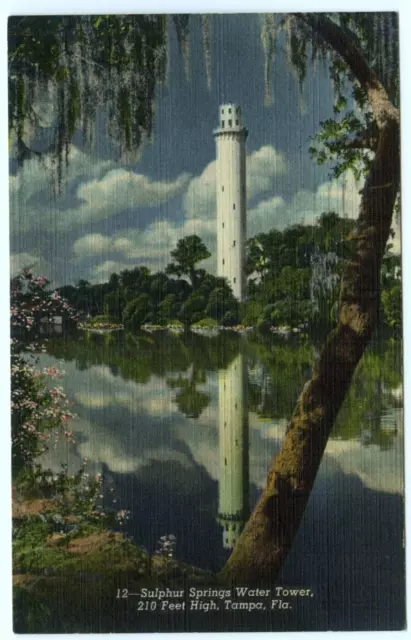 Tampa Florida FL Sulphur Springs Water Tower Linen Postcard