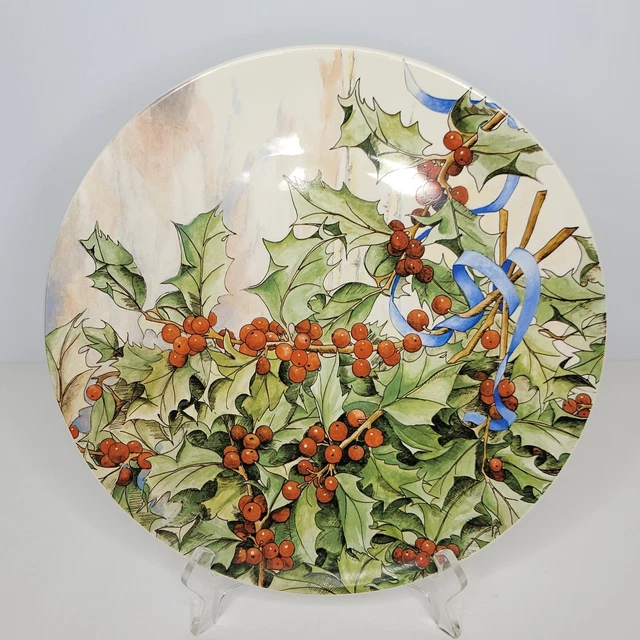 LE HOUX GIEN France Holly Berries Blue Ribbon Lunch/Dessert Plates