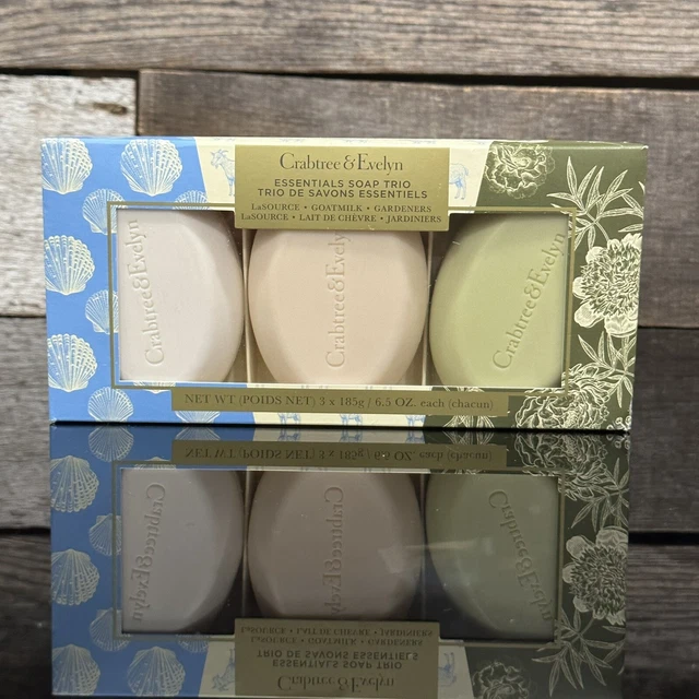 Trio de jabón esencial CRABTREE & EVELYN 6,5 oz ea-La fuente/leche de cabra/jardineros