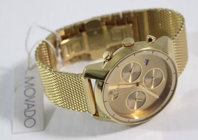 Movado Men's Watch 3600372 Bold Gold Dial Swiss Chronograph Quartz Steel 44mm