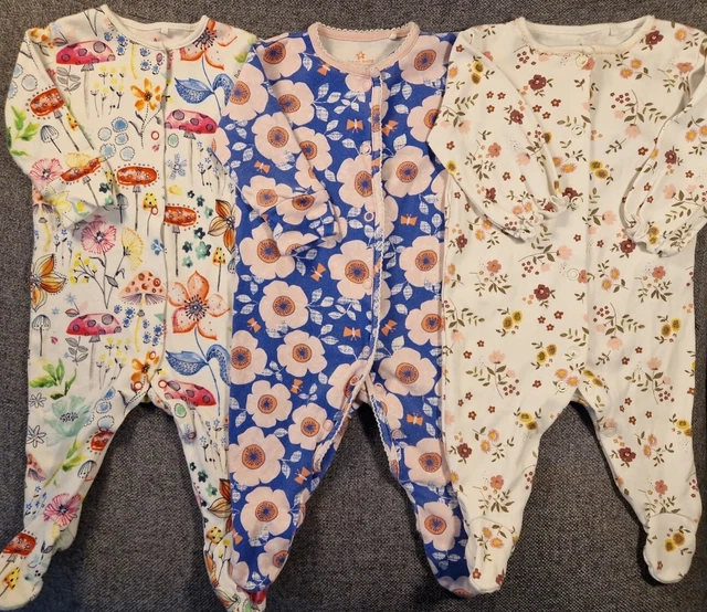 Next Baby girls Sleepsuit bundle 0-3 months babygrow white blue mushroom (728)