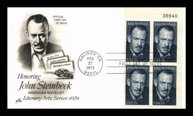 Dr Jim Stamps Us John Steinbeck Literary Arts Fdc Plate Block Artcraft Cover