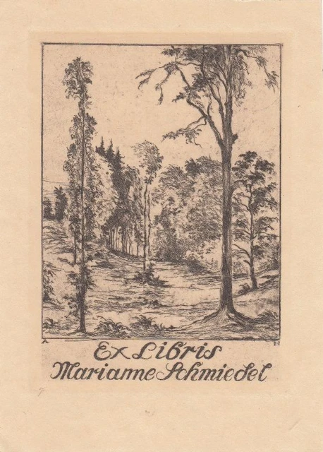 Exlibris bookplate engraving à L'Eau-forte Artur chicken 1887-1963 tree landscape