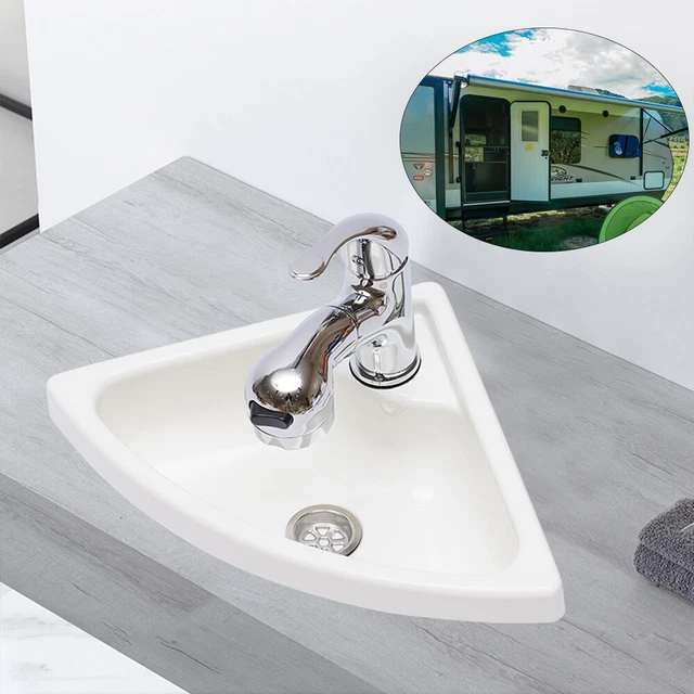 BOAT MARINE CARAVAN RV Camper Acrylic Triangular Sink With Faucet Drain
