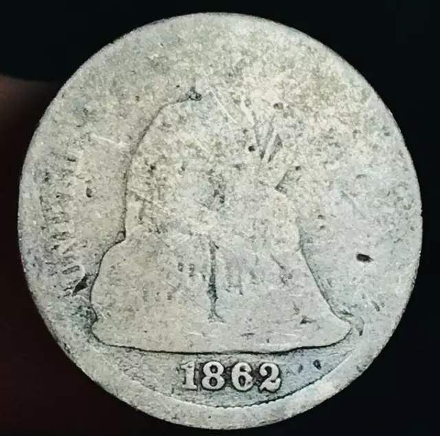 1862 Seated Liberty Dime 10c Civil War Date Worn Silver US Coin CC21097 3