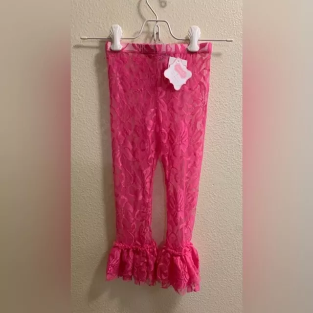 New Mud Pie Hot Pink Fancy Lace Ruffled Bloomers Leggings Pants-Girl’s Size 3T