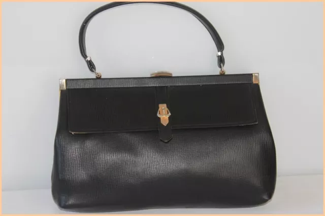 VINTAGE Sac Simili Cuir Noir Porté Main ou Epaule BE