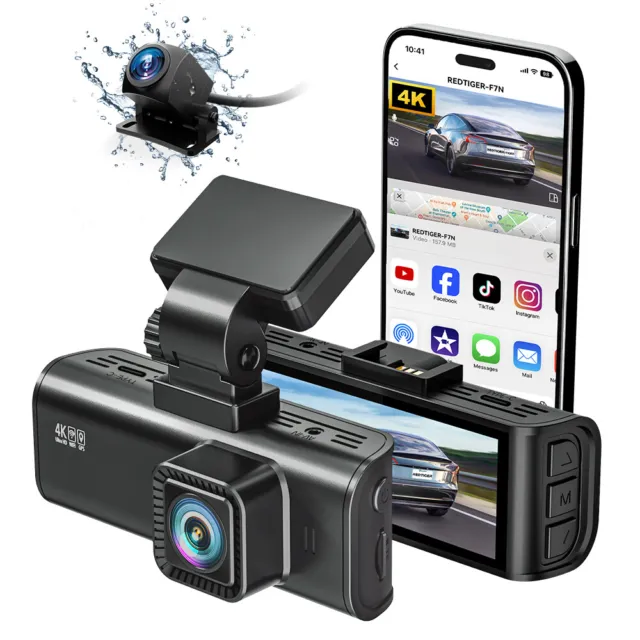 REDTIGER 4K Dash Kamera vorne und hinten dashcam Eingebautes WiFi & GPS