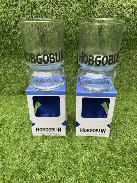 2 X Hobgoblin Stubby Pint Glasses Gift Boxed Brand New, Man Cave Bar pub