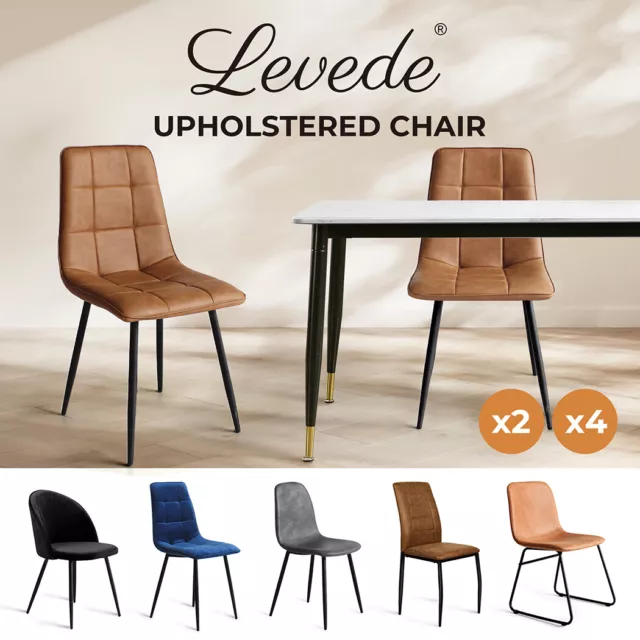 Levede Dining Chairs Lounge Accent Chair Kitchen Cafe PU Fabric Velvet Padded