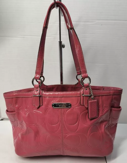 COACH Gallery Embossed Patent Leather Tote F19462 Dark Rose Pink