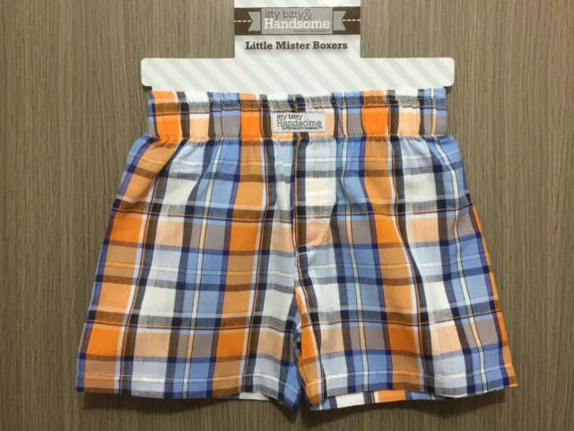 BNWT Baby Boys 6-12 Months Sz 0 Itty Bitty & Handsome Orange/Blue Checked Shorts