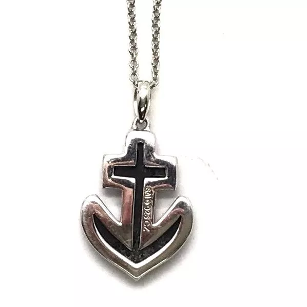 Sterling Silver 925 Black Enamel Nautical Sailor Anchor Dotted CZ Bail Necklace 2