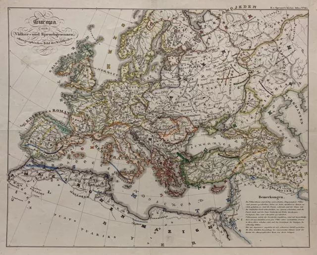 Kupferstich Karte Europa Spruner 1835 Spanien Frankreich Deutschland Türkei