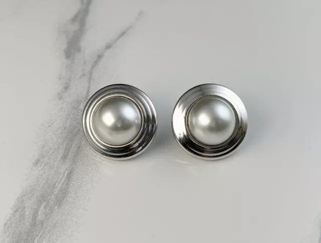 Lovely Vintage Silver-tone Faux Pearls Clip-on Earrings by Trifari Jewellery
