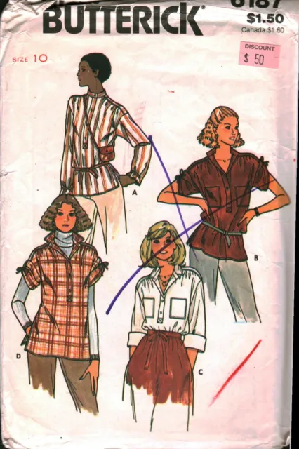 6187 Vintage Butterick SEWING Pattern Misses Very Loose Fitting Top Shirt OOP 10