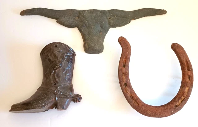 Cast Iron Southwest Boot Horse Shoe Steer Cowboy Western Rustic Home Decor