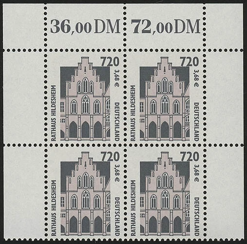 2197 SWK 720 Pf/3,68 Euro OR-Viererblock ** postfrisch