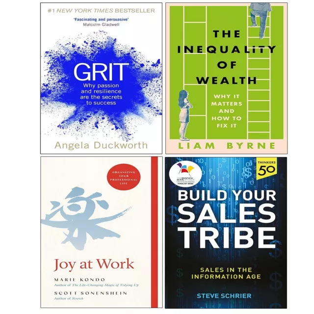 Grit, Inequality of Wealth (HB), Joy at Work, Build Your Sales Tribe 4 Books Set
