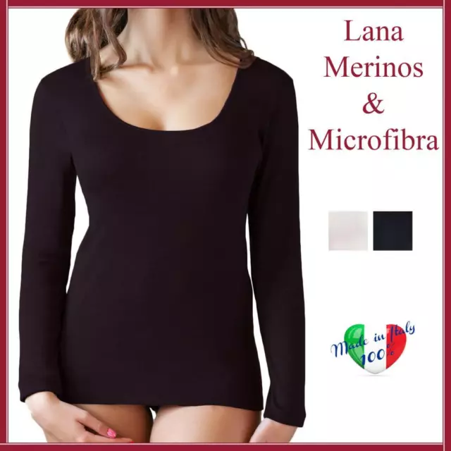 Maglia intima da donna in misto LANA MERINOS maglietta invernale manica lunga di