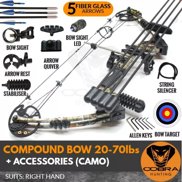 20-70lbs Compound Bow (Arrow x 5) Archery Hunting Target Shooting Camo Right